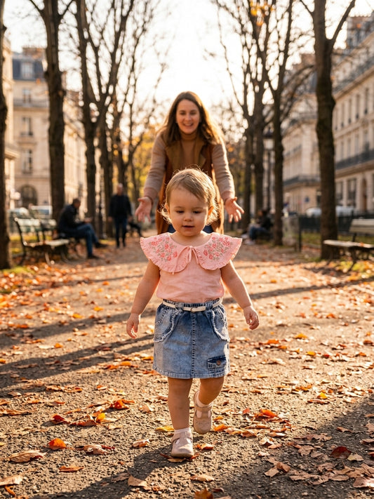 Set bluză piersică cu broderie florală și fustă denim cu - 3 ANI [ps:26ba8a89-ac3d-4b80-b92d-a142e4177259]