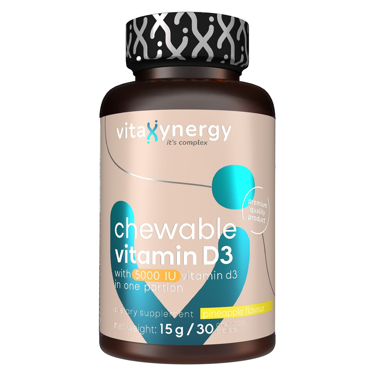 VITAXYNERGY Vitamina D3, supliment alimentar, masticabil, 5000 UI, 30 tablete, 1 buc [ps:d9498e88-a2d0-42c4-9174-17885cb3a85d]