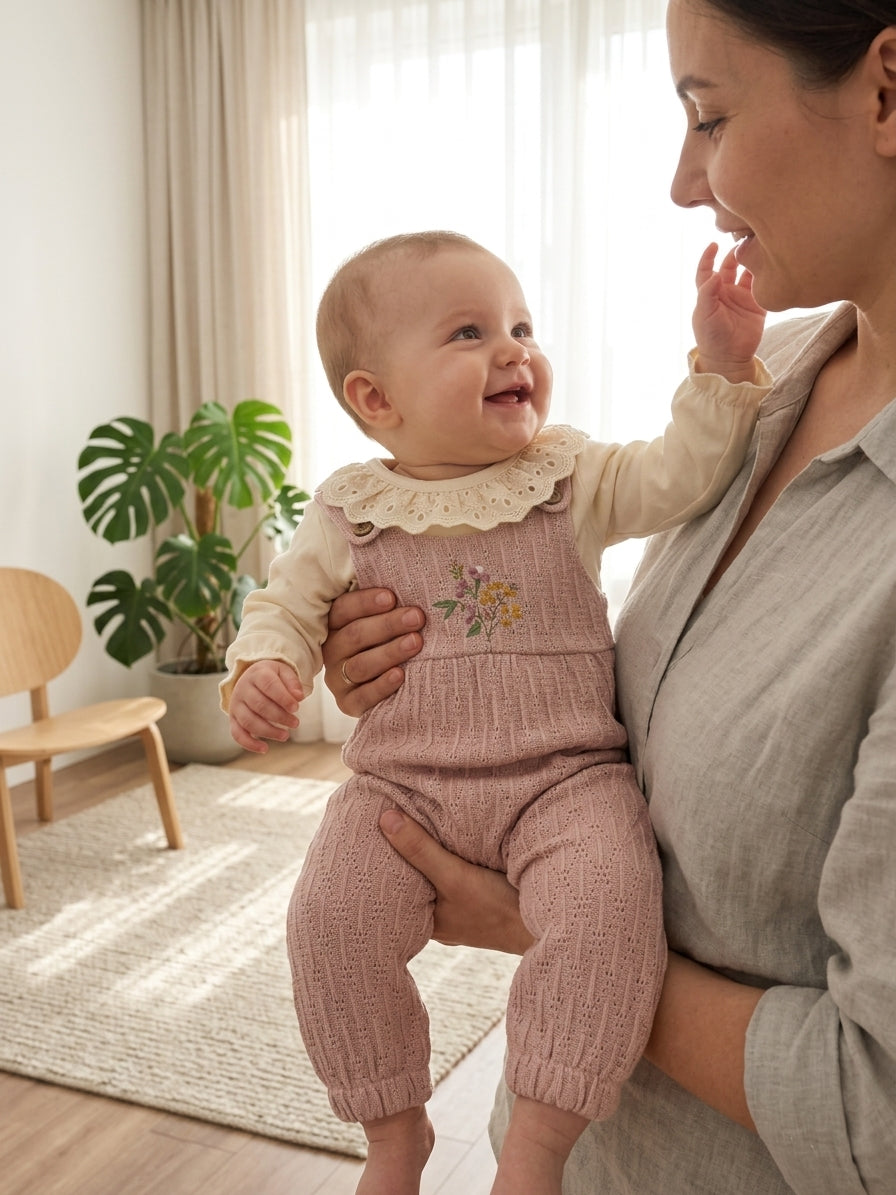 Set Mini Cayzen tricot jacquard roz pudrat cu bluză crem - 6-12 Luni [ps:f2ba7efd-49b3-4f21-92ae-ec00a828e710]