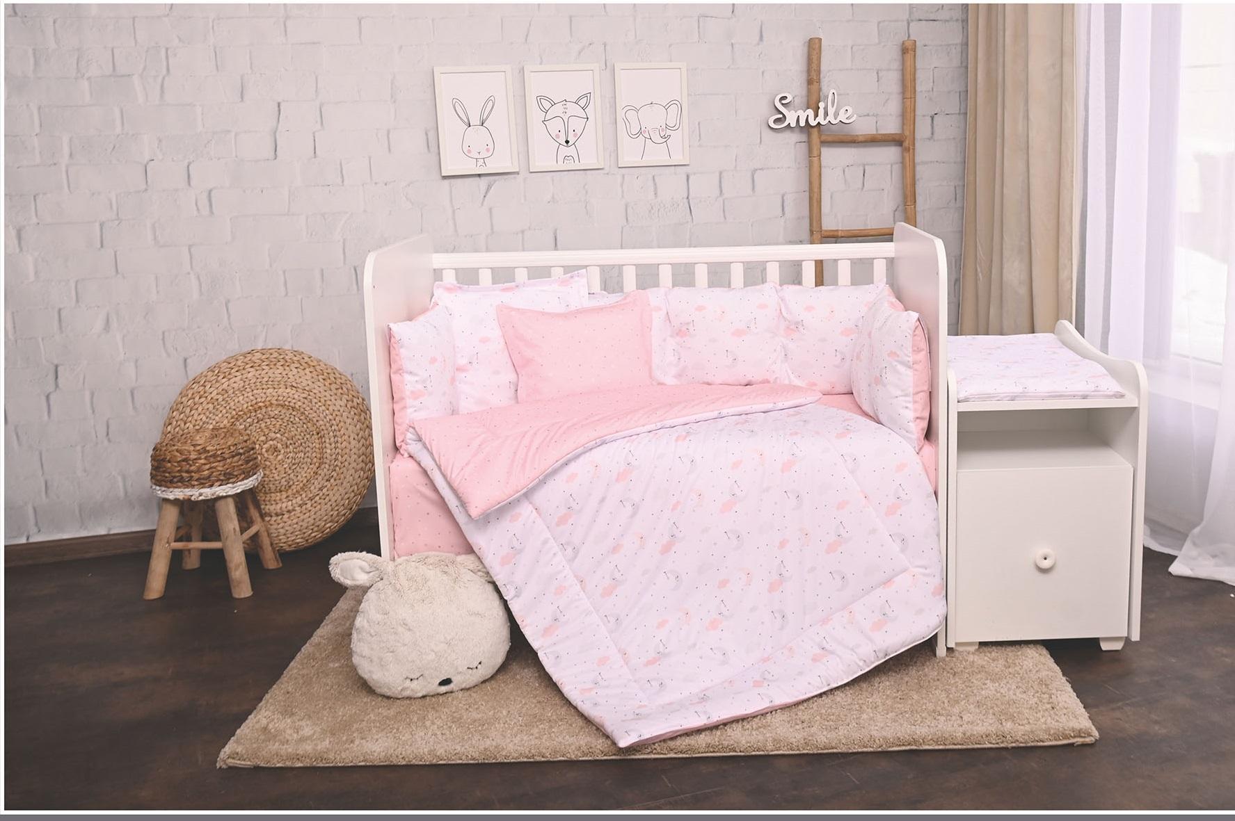 Set Lenjerie Pat Bebe Lorelli Trend Little Rabbits Grey - Roz [ps:1a93923e-60e3-429f-a348-9389fb3d6381]