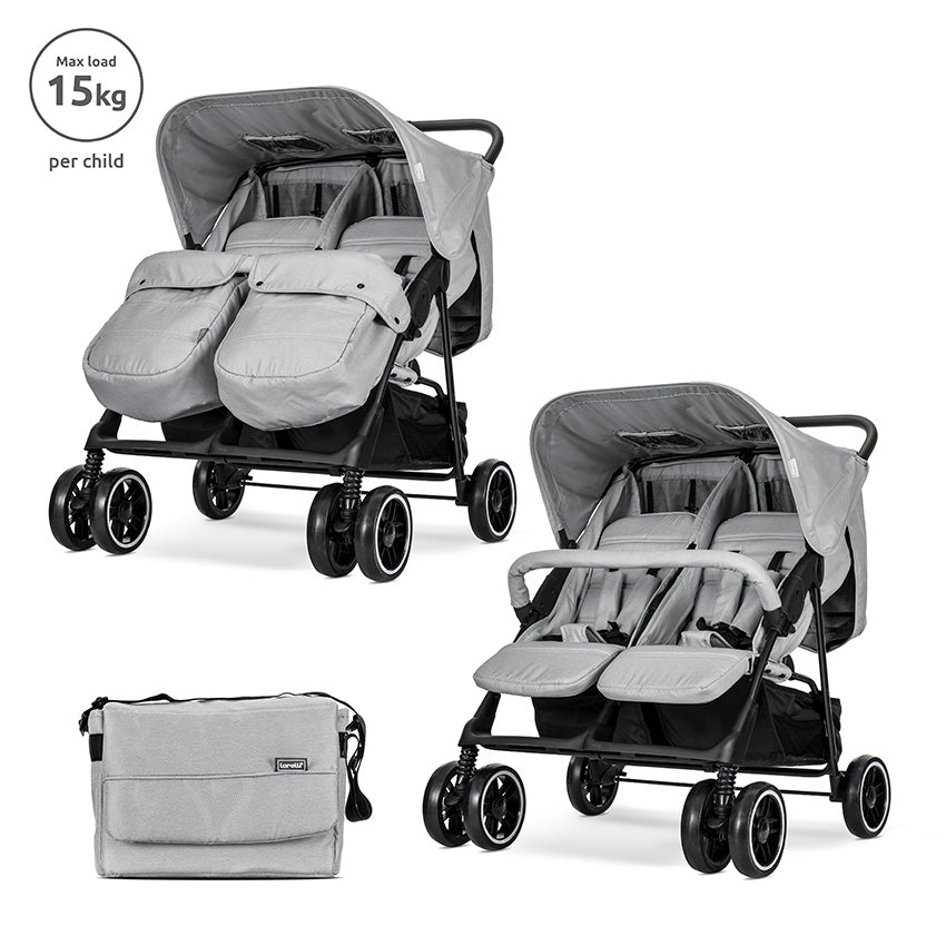 Cărucior Gemeni Lorelli Twin, Cool Grey - Reglabil - Grey [ps:d2e15202-bef7-474c-b094-68b6dde8e249]