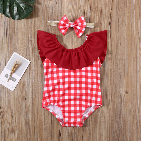 Costum de baie cu patratele rosii si bentita Drool (Marime: 90) [ps:4dc95f02-ce64-4975-96b1-d375f0d4e2e6]