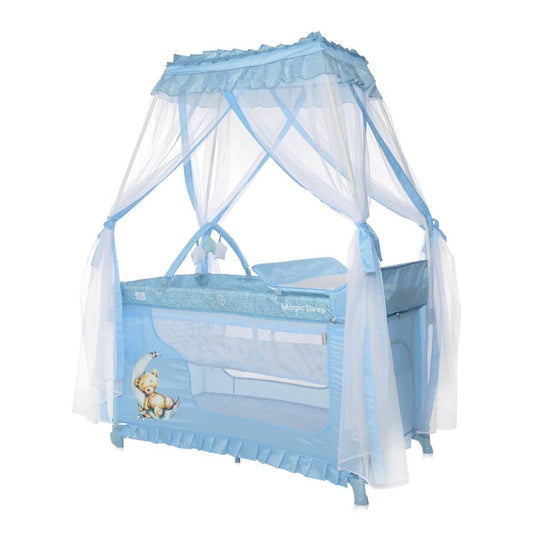 Pătuț Pliabil Lorelli Magic Sleep, Mellow Rose Ballerina - Blue Moon Sleeping Bear [ps:538d5d4a-2598-48b4-a440-c886cefdc178]