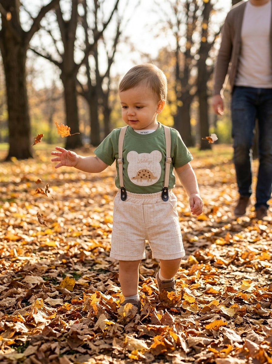Set tricou verde cu dinozaur și pantaloni cu bretele - 18-24 Luni [ps:2a354f19-649b-425b-bf27-612d4d3be117]