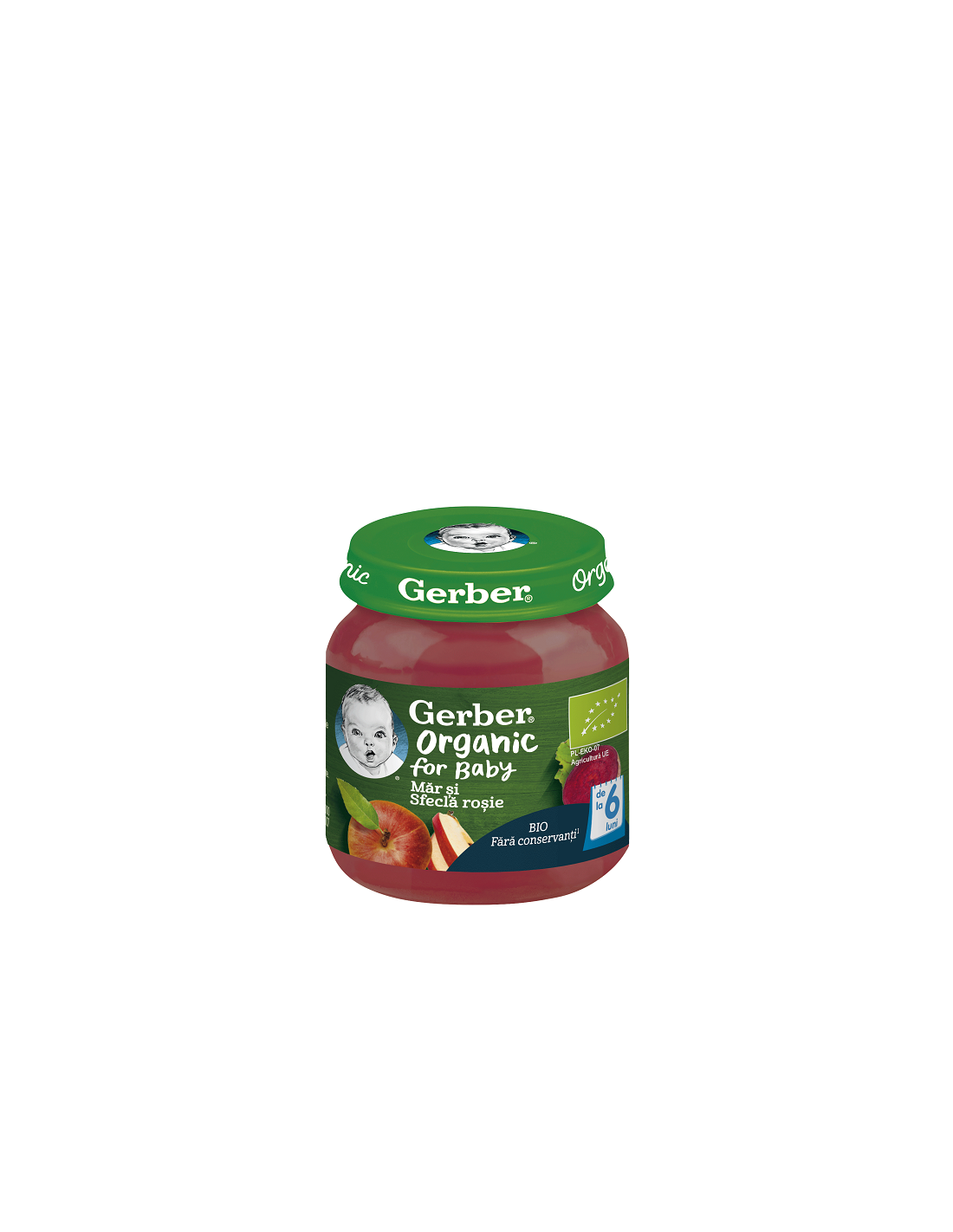 GERBER Bio, piure, mar si sfecla de zahar rosie, 125 g [ps:651f31f9-5065-449b-9a7e-f45c5d8b209e]