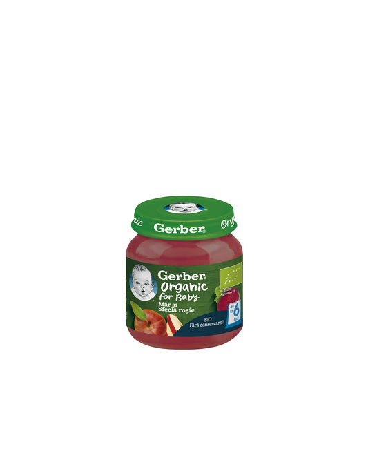GERBER Bio, piure, mar si sfecla de zahar rosie, 125 g [ps:651f31f9-5065-449b-9a7e-f45c5d8b209e]