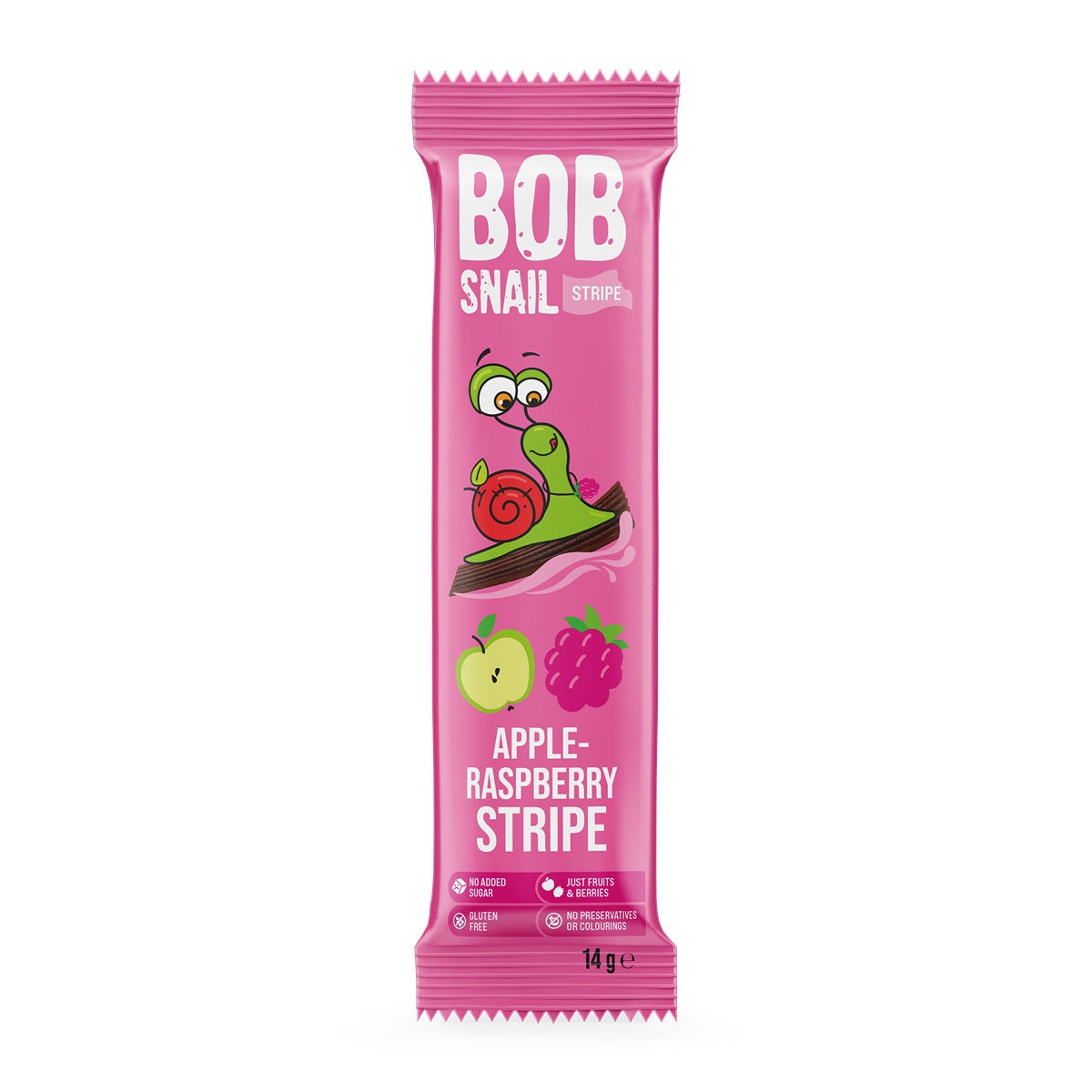 BOB SNAIL Stripe, Banda din fructe, gustare din fructe, cu mere si zmeura, 14 g [ps:a72888a3-db13-4485-8793-00e10a56ee92]
