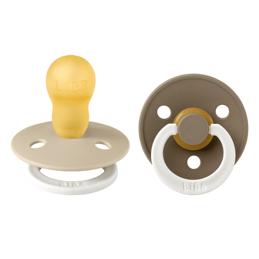 Set 2 Suzete BIBS Colour Glow Latex, 0 luni, Black/Vanilla - Vanilla/Dark Oak [ps:fc95ba05-3468-4a41-9d00-f983e2189fce]