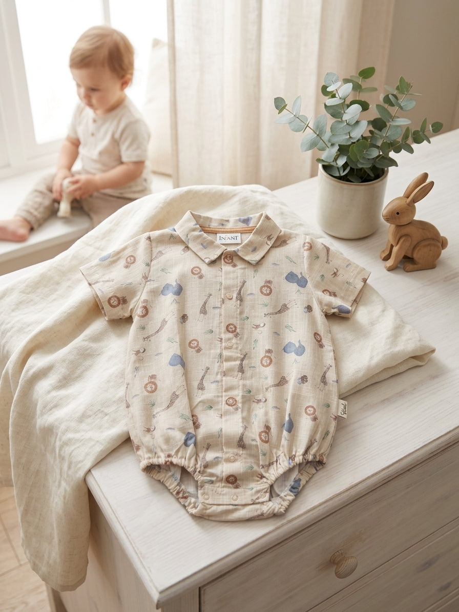 Body cu guler și imprimeu safari, Flexi 0-3 Luni Bleu INFANT - 9-12 Luni [ps:180f86a0-413c-453c-b6ea-a01e577a10d2]
