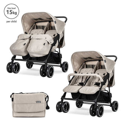 Cărucior Gemeni Lorelli Twin, Cool Grey - Reglabil - Beige [ps:4f4f0975-6a2a-4d86-8193-35cc45d4cba9]
