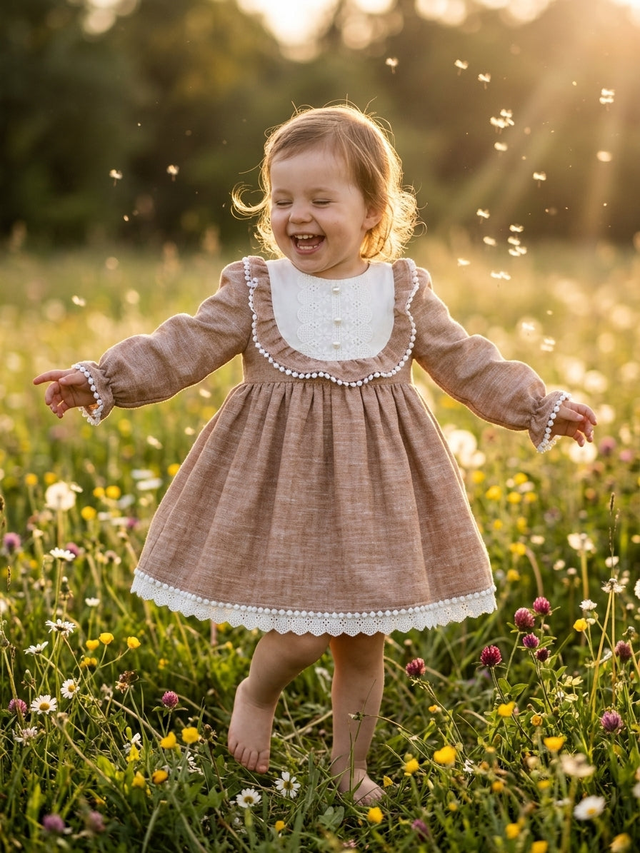 Rochie camel cu dantelă și volane Wondress 18-24 Luni INFANT - 18-24 Luni [ps:fcb7b8fa-68ec-4706-99f2-32a73766877b]