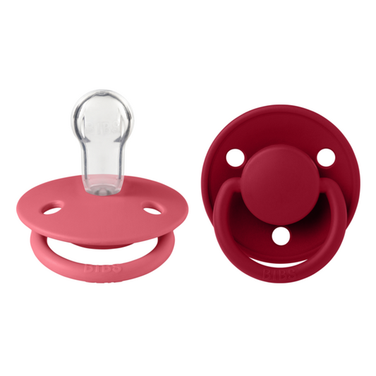 Set 2 Suzete BIBS De Lux Silicon, Tetină Rotundă - - Coral/Ruby [ps:e39b0913-9082-4443-8786-ea43a315accb]