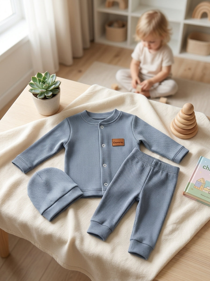 Set Nou-Născut Tricot Reiat cu Căciuliță Roz 0-3 Luni INFANT - Albastru [ps:96672f40-0da4-4b9c-9a09-f06e6e3f14dd]