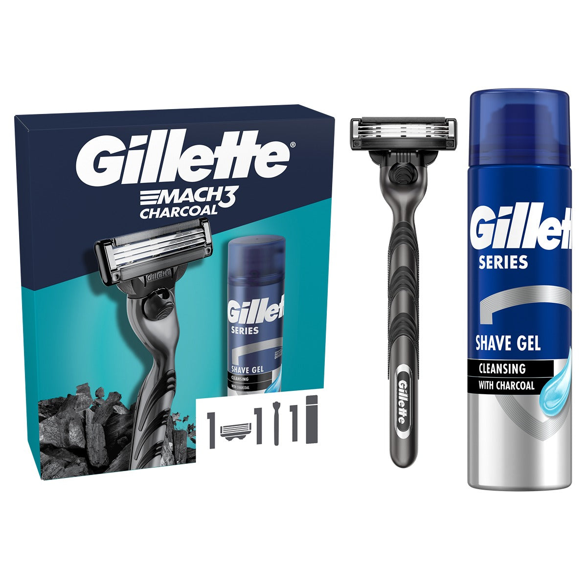 Set cadou GILLETTE Mach3: Aparat de ras + Gel de ras cu efect calmant, 75 ml + Cutie reutilizabila [ps:baa9b49e-c370-43dd-b632-11cdaf04ccbb]