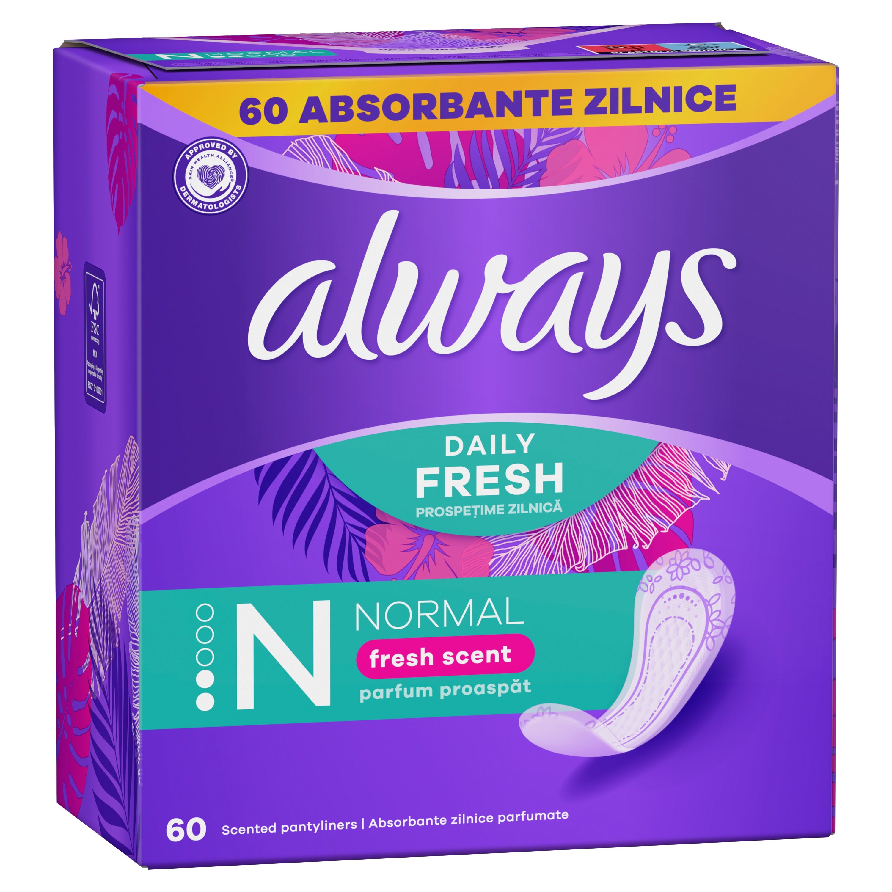 ALWAYS Daily Fresh, absorbante zilnice, normal, parfum proaspat, 60 buc [ps:f37f19cd-fa11-4df5-99dc-9d1ae5c6b72a]