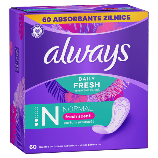 ALWAYS Daily Fresh, absorbante zilnice, normal, parfum proaspat, 60 buc [ps:f37f19cd-fa11-4df5-99dc-9d1ae5c6b72a]