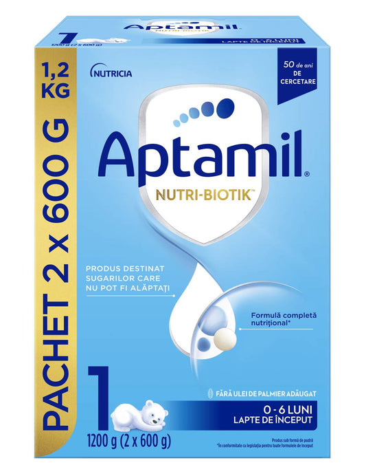 APTAMIL Nutri Biotik, formula speciala lapte praf, 0-6 luni, lapte de inceput, 2x600 g [ps:0f613e4b-56e4-4059-a5a3-d1b3786d6c19]