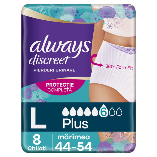 ALWAYS DISCREET, lenjerie incontinenta urinara, L, 8 buc [ps:c9fb2465-75ca-4a05-97c7-99443bf87529]