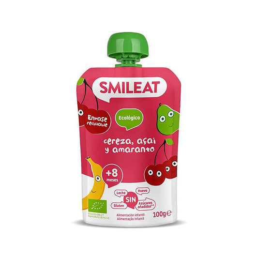 Smileat Gustare Piure din banane, pere, cirese, acai si amaranth 100g, +8 luni, Eco [ps:d2ddf191-f5fb-48e6-906d-4221a5a567f3]