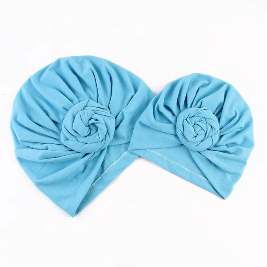 Set turbane mama-copil cu pampoane, bleu [ps:03c5097c-2fe4-44bc-a84e-bd9fef0fa963]