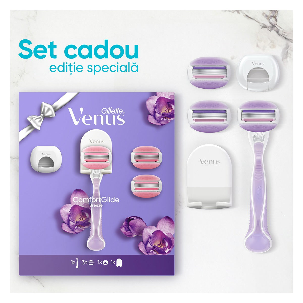 Set cadou GILLETTE Venus Comfort Glide Breeze, maner + 3 rezerve + suport pentru dus [ps:12d59b7a-3f2e-4278-9211-18779db62814]