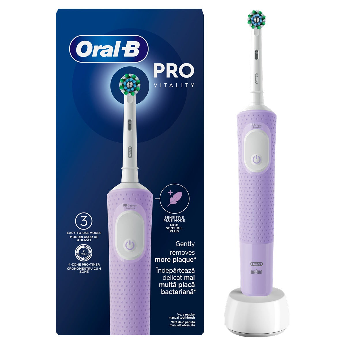 ORAL-B Vitality Pro, periuta de dinti electrica, 1 capat, 3 programe, Violet, 1 buc [ps:dd4d0a1d-0169-4bf5-9a3d-8746062e5cd5]