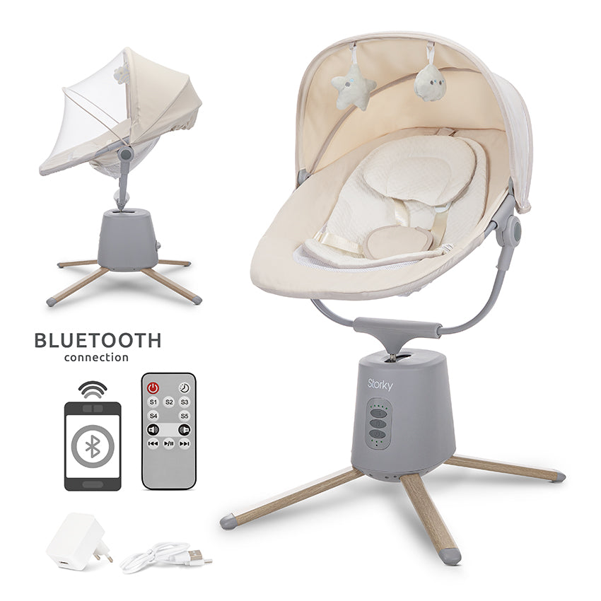 Leagăn Electric Lorelli Storky, Bluetooth, Beige | 0-6 luni - Beige [ps:d5dfe608-bdc3-43f1-9a09-15950a6f8f91]