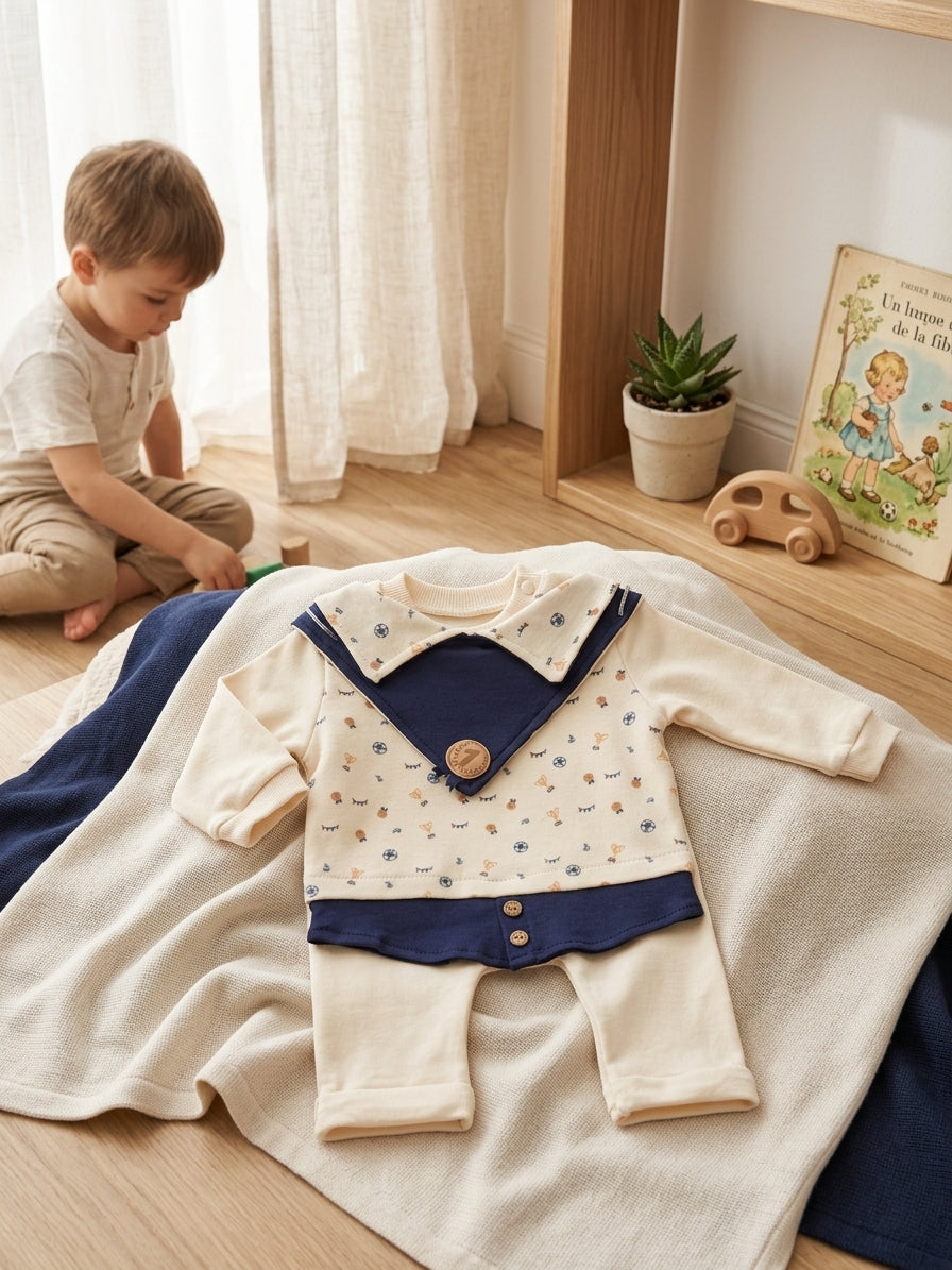 Set hanorac și pantaloni bebe cu glugă și imprimeu - Albastru [ps:2ce3e19d-1eef-428c-87cb-b992d5459a66]