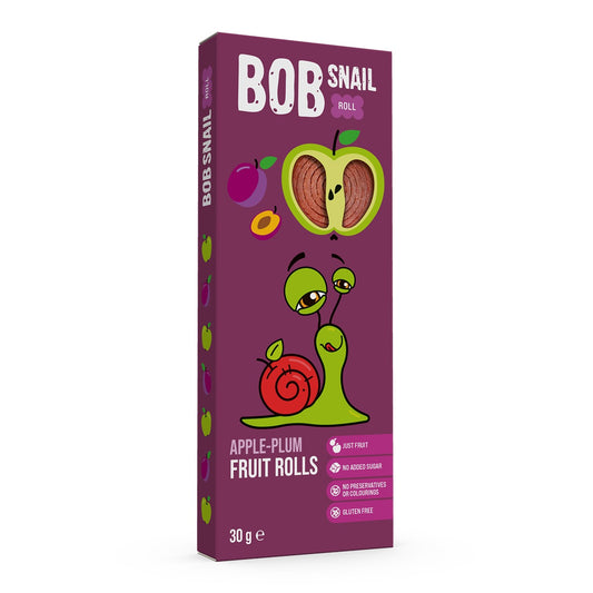 BOB SNAIL Fruit Rolls, Rulou din fructe, gustare din fructe, cu mere si prune, 30 g [ps:c926465c-e6b8-460f-9850-32b770f10f01]