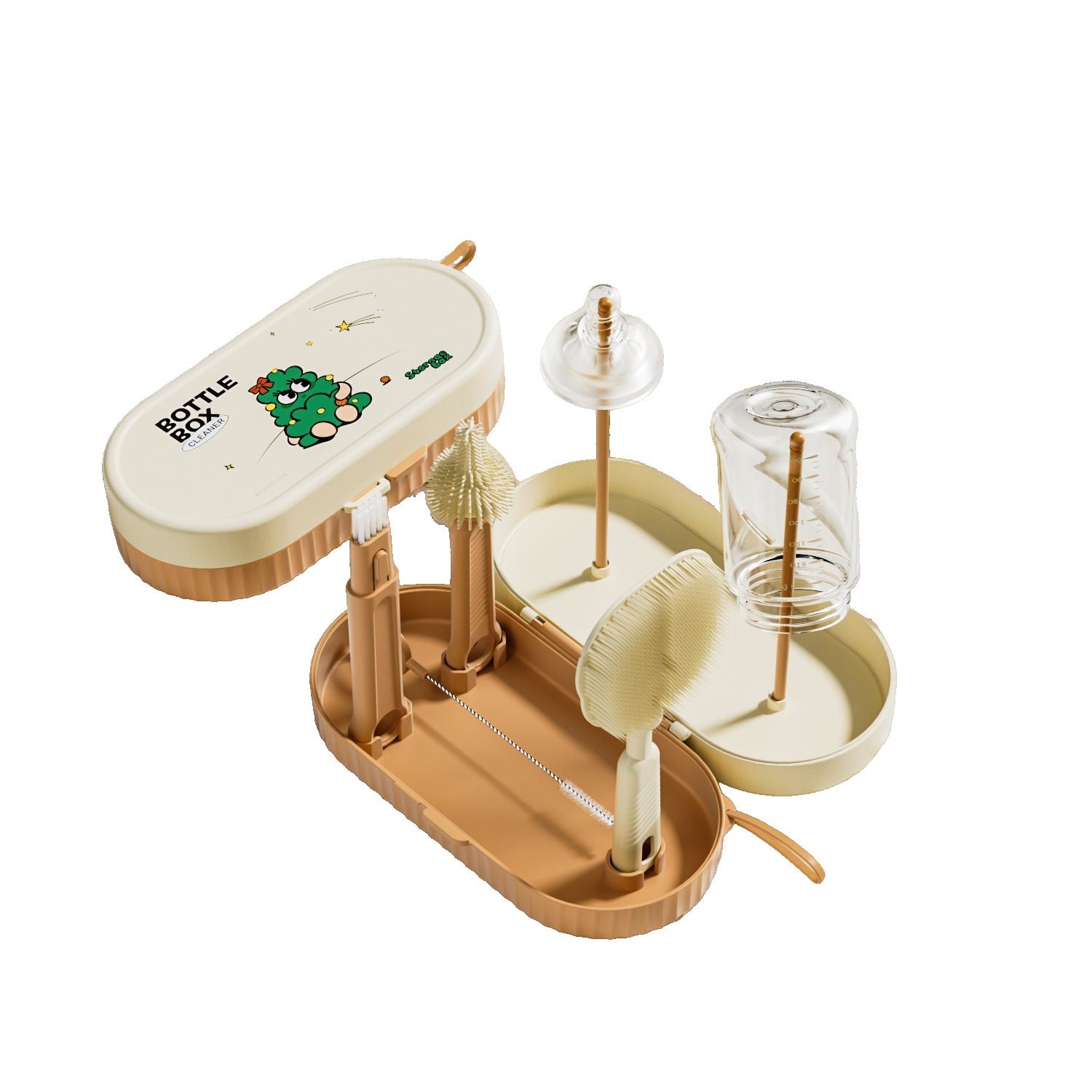 Set Spalat si Uscat Biberoane Flippy, 7 Piese, Verde - Portocaliu [ps:c77673e9-cd41-4fac-80d6-8ca76f243b22]
