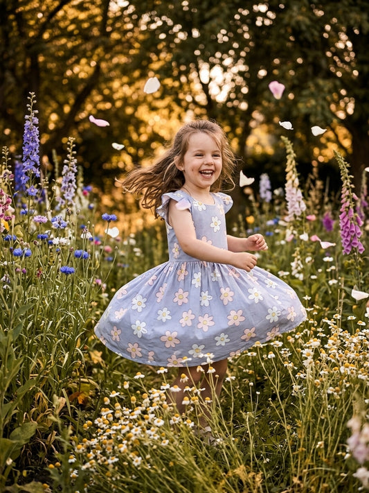 Rochie Lila cu Margarete și Volane, Mărime 110 | INFANT - 120 [ps:41867a32-9c28-4010-9770-94aac424feeb]
