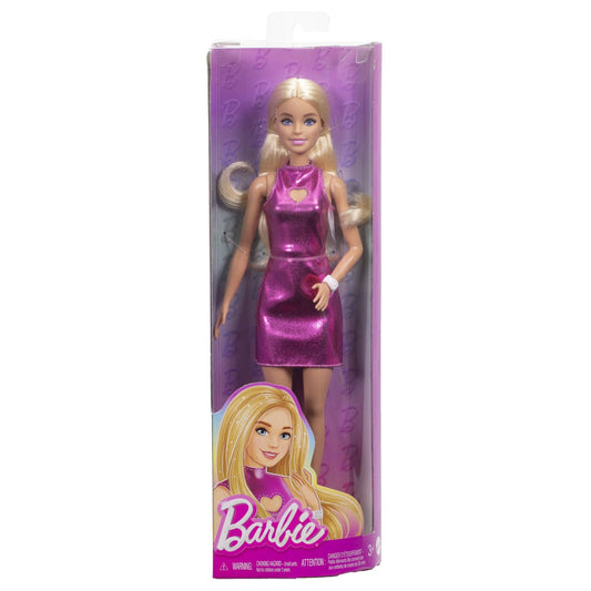 BARBIE FASHIONISTAS PAPUSA BARBIE BLONDA CU ROCHIE ROZ METALIZAT [ps:68551ef1-9df0-4ba0-8a6b-725cd1ae3265]