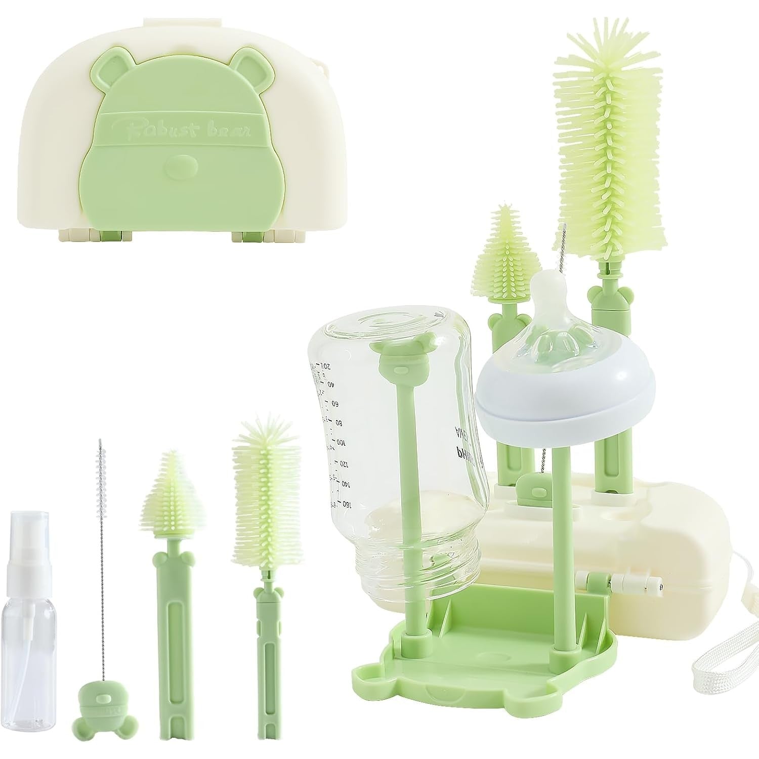 Set Spalat si Uscat Biberoane Flippy, 7 Piese, Verde - Model Ursulet [ps:324b07bf-79c1-4129-9821-6a17ab985e5d]