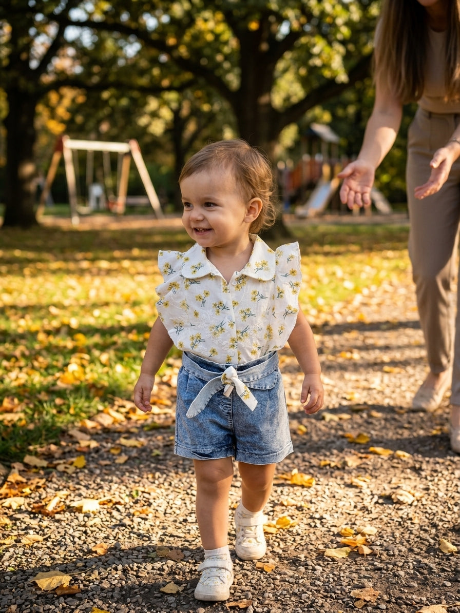 Set cămașă cu flori și pantaloni scurți denim Pampal 4 - 5 ANI [ps:6fbdbe01-ece4-4bde-bc75-ac0de796ce22]