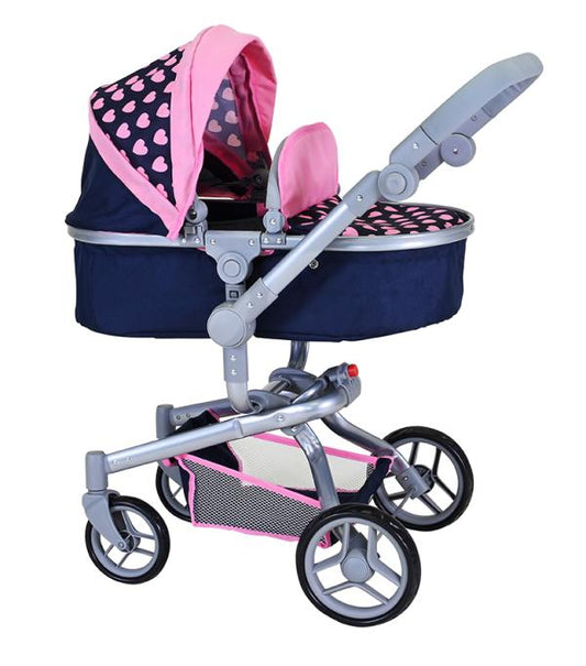 Carucior landou pentru papusi, Knorr Toys, Boonk, reglabil si transformabil, 59 x 42 x 80 cm, 3 Ani+, Pink Hearts [ps:5ba097b0-57ee-4a7c-b0a5-df45a128f86d]