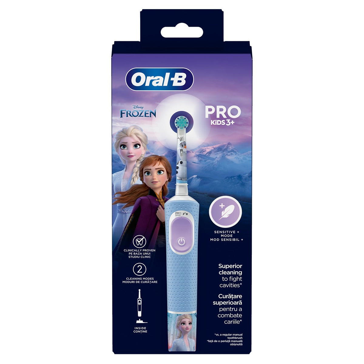 ORAL-B Pro Kids Frozen, periuta de dinti electrica, 2 moduri de periaj, 1 capat, 4 autocolante, Multicolor [ps:4a2a747e-f5cc-49c0-bc23-f3acea68eba2]