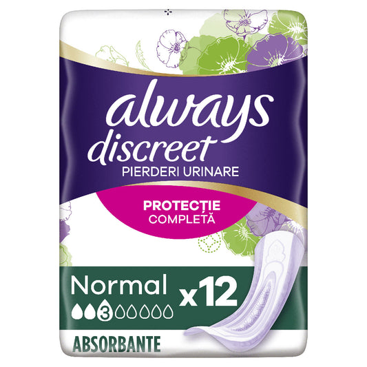 ALWAYS DISCREET, absorbante zilnice, Normal, 12 buc [ps:4ec2c295-e62d-4f78-8f63-a39b13c32a36]