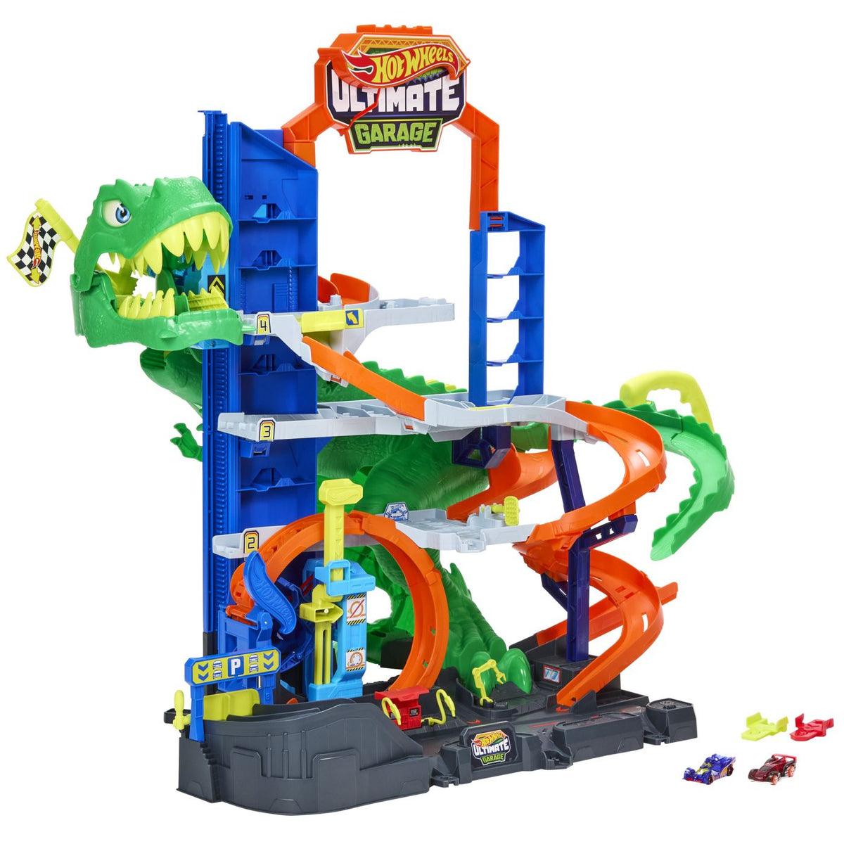 Garaj Hot Wheels City T-Rex Suprem cu 2 Mașinuțe - Mattel - Default Title [ps:fd624e0b-66c3-43ed-ac08-15a8a7cd1d9e]