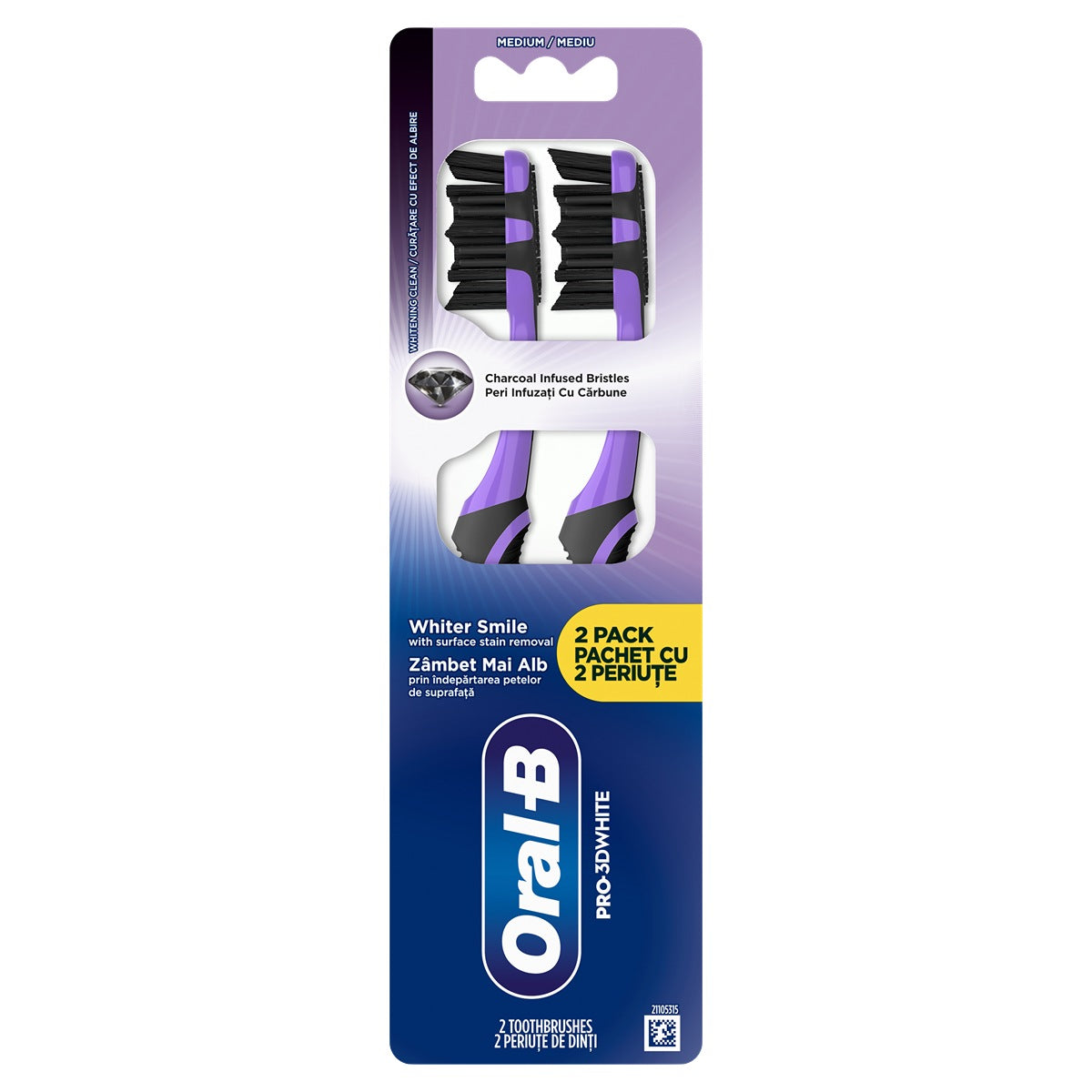 ORAL-B Pro-3DWhite Charcoal, periuta de dinti, medium, peri cu carbune, 2 buc [ps:a5af8c20-d053-4cec-8a02-ec000191ae32]