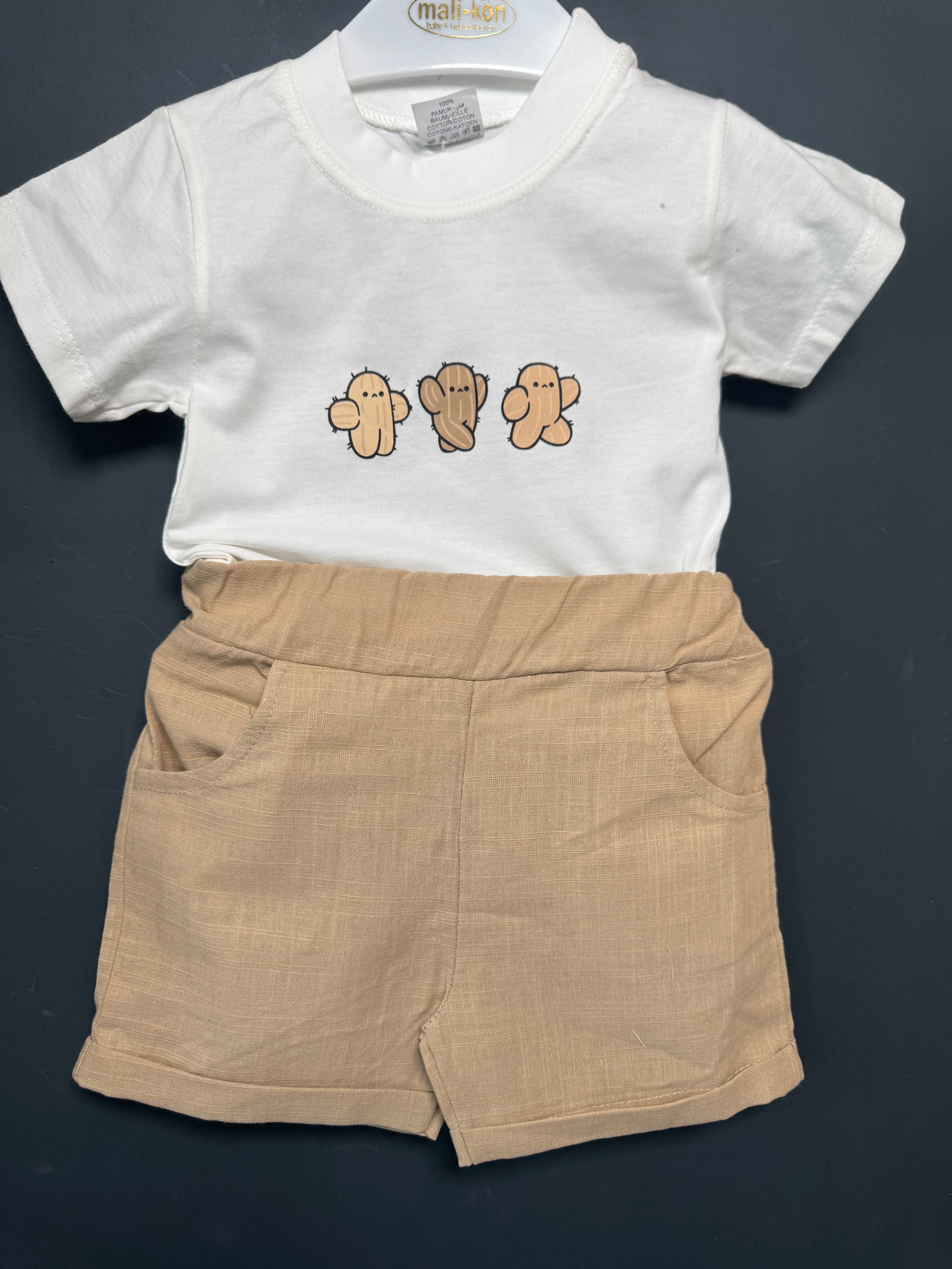 Set tricou și pantaloni scurți in băieți cu cactuși - Bej [ps:d692170b-2cc1-43fb-9414-86bccd69c671]