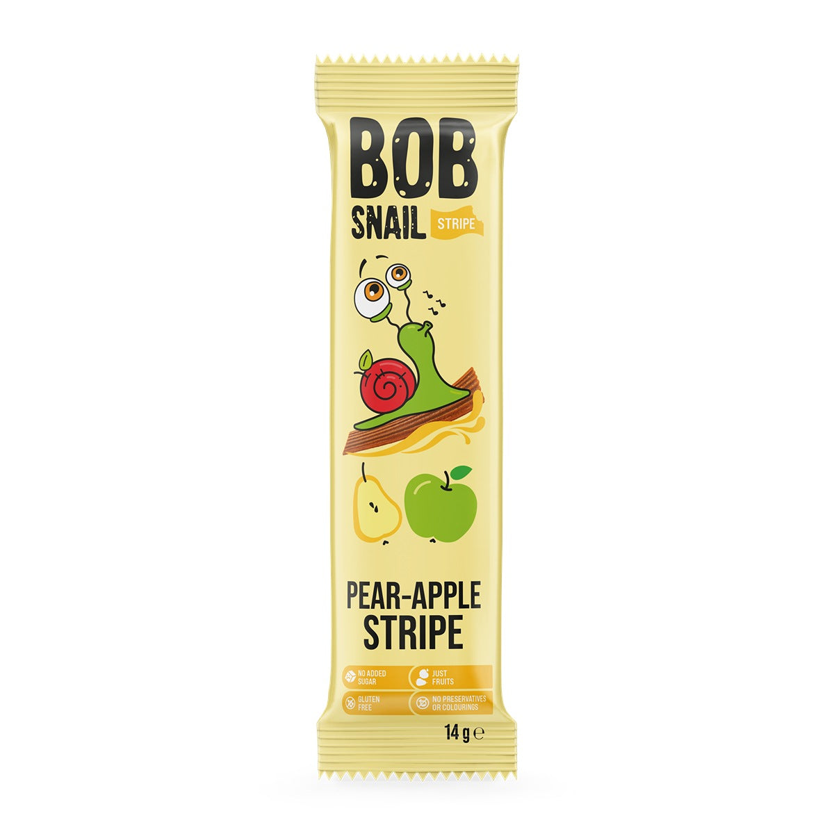 BOB SNAIL Stripe, Banda din fructe, gustare din fructe, cu mere si pere, 14 g [ps:8e18a3e8-0aad-43ca-b223-4ec731d2e1b6]