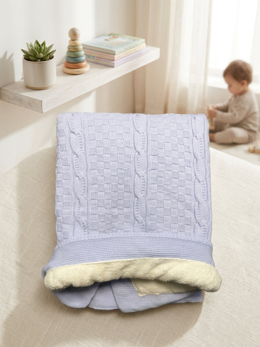 Păturică Tricotată Roz cu Căptușeală Pufoasă 80x100 cm - Albastru [ps:2a4e485e-f2c0-475e-be22-6bf905bd1fd8]