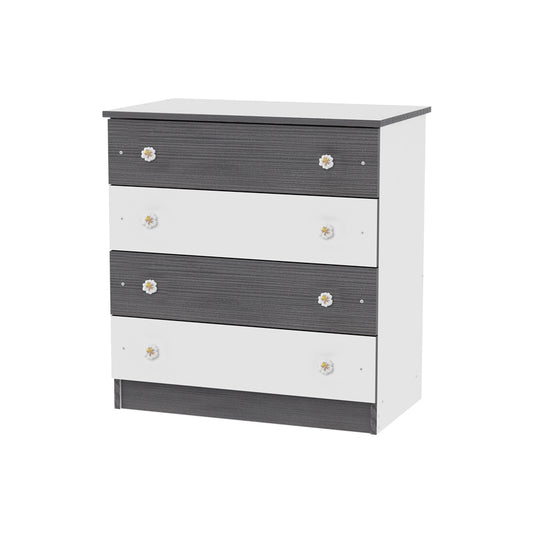 Comoda Lemn Lorelli, 4 Sertare, White Vintage Grey - Graphite [ps:56ac2934-e4a7-4e06-8060-de709402b1ad]