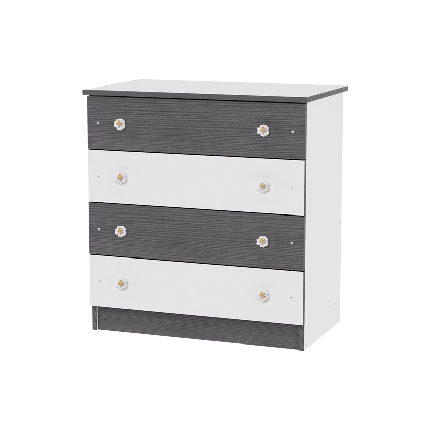 Comoda Lemn Lorelli, 4 Sertare, White Vintage Grey - Graphite [ps:56ac2934-e4a7-4e06-8060-de709402b1ad]