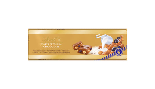 LINDT Gold, tableta de ciocolata, cu lapte, stafide si alune de padure, 300 g [ps:f9c5e8fc-47e4-47ba-aeea-69e1847e419f]