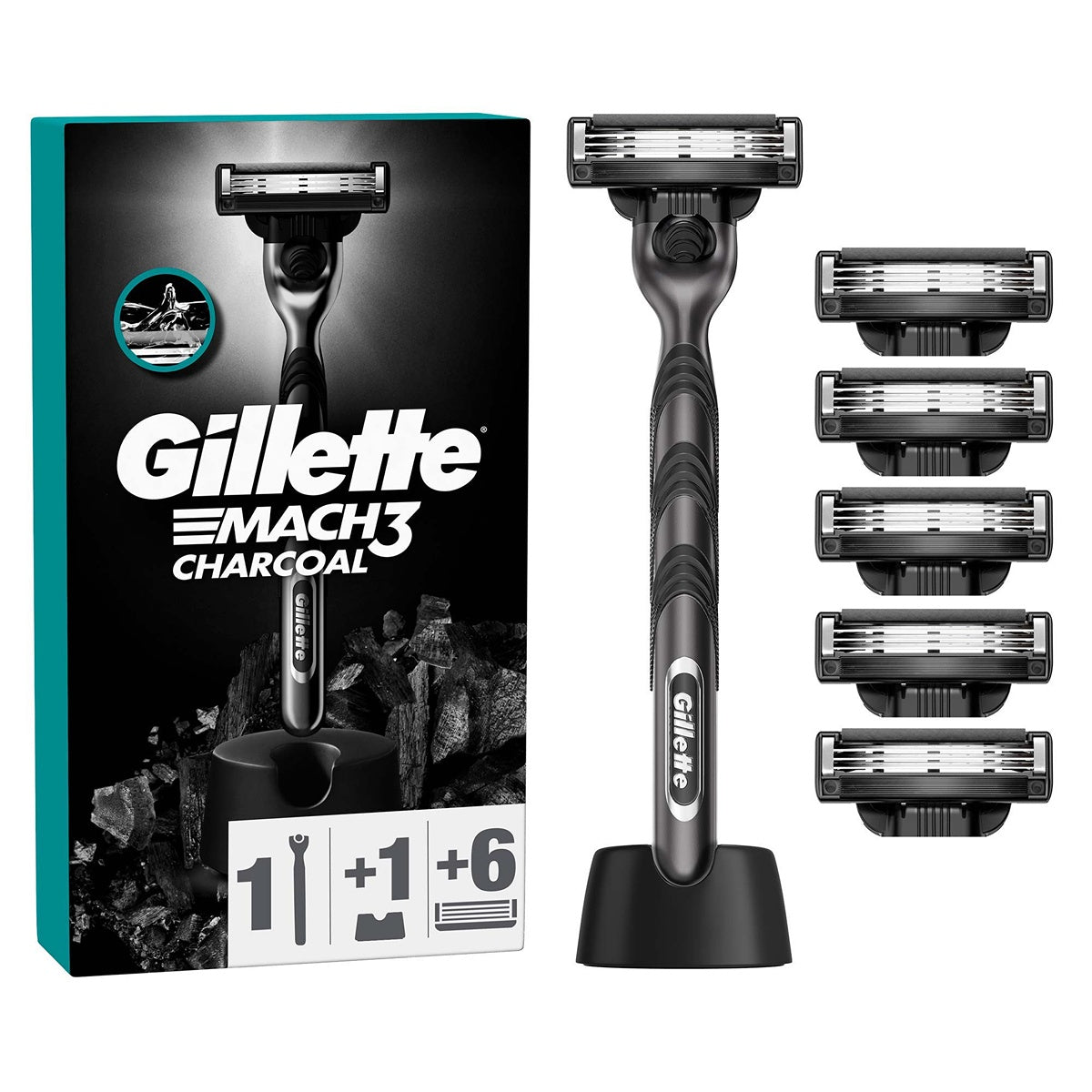 GILLETTE Mach 3 Charcoal, aparat de ras, cu 6 rezerve, 1 buc [ps:6319ab66-d3ad-443b-8e0e-f8a0270cae5d]
