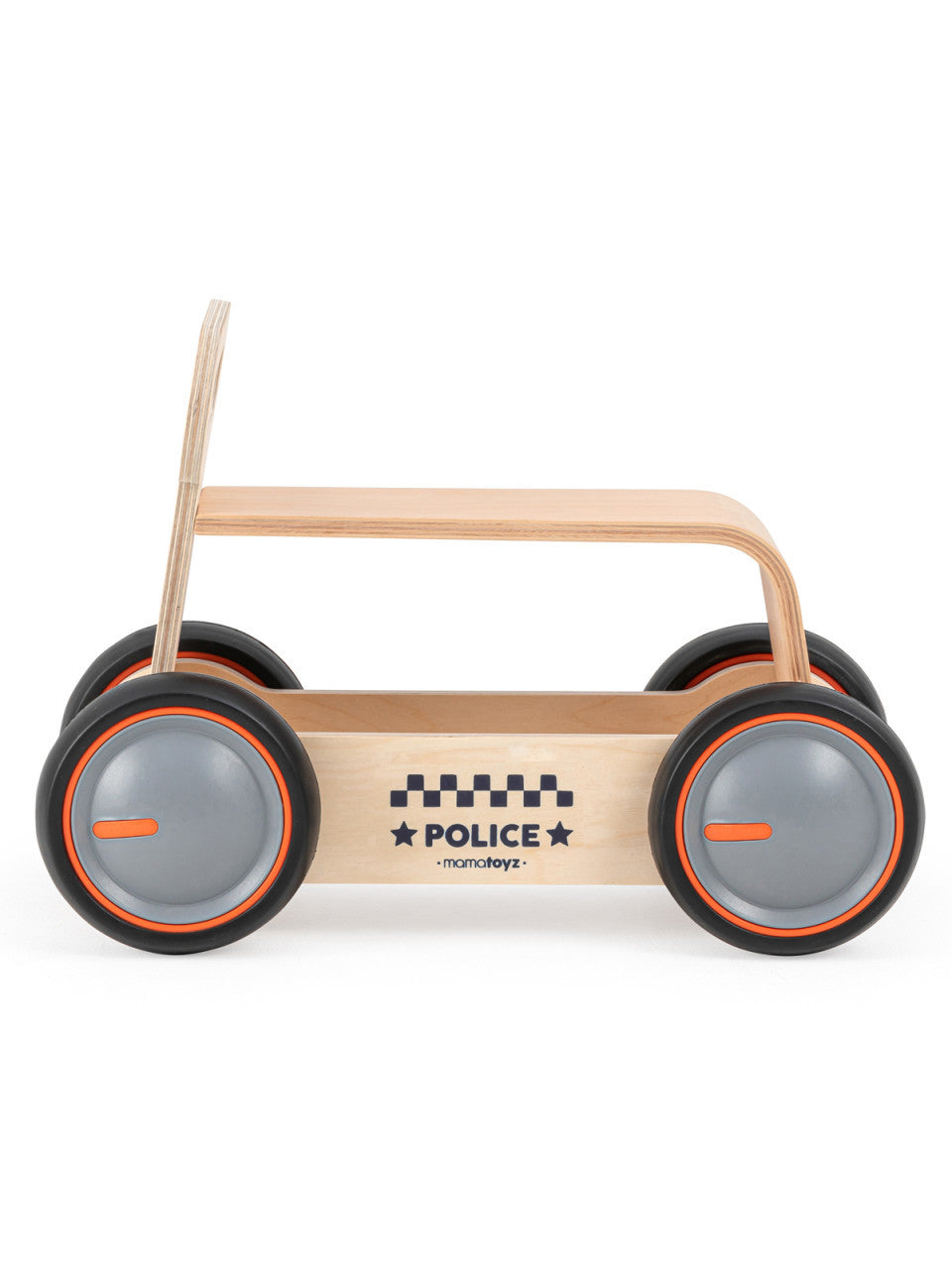Masinuta ride-on, premergator si carucior de jucarii MamaToyz DriveMe Wood, Politie - Jucarie din lemn 3 in 1