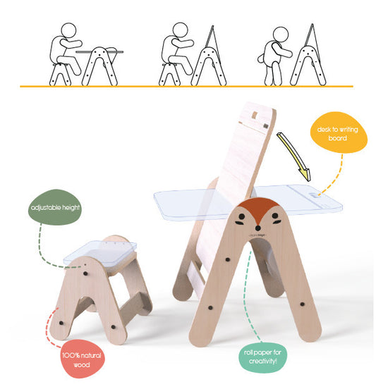 Masuta si tabla 2 in 1 cu scaunel MamaToyz Massam MDF - Imagine 3