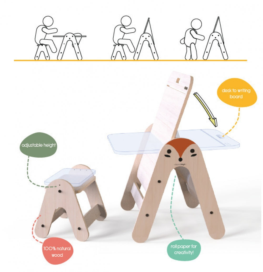Masuta si tabla 2 in 1 cu scaunel MamaToyz Massam, Ursulet