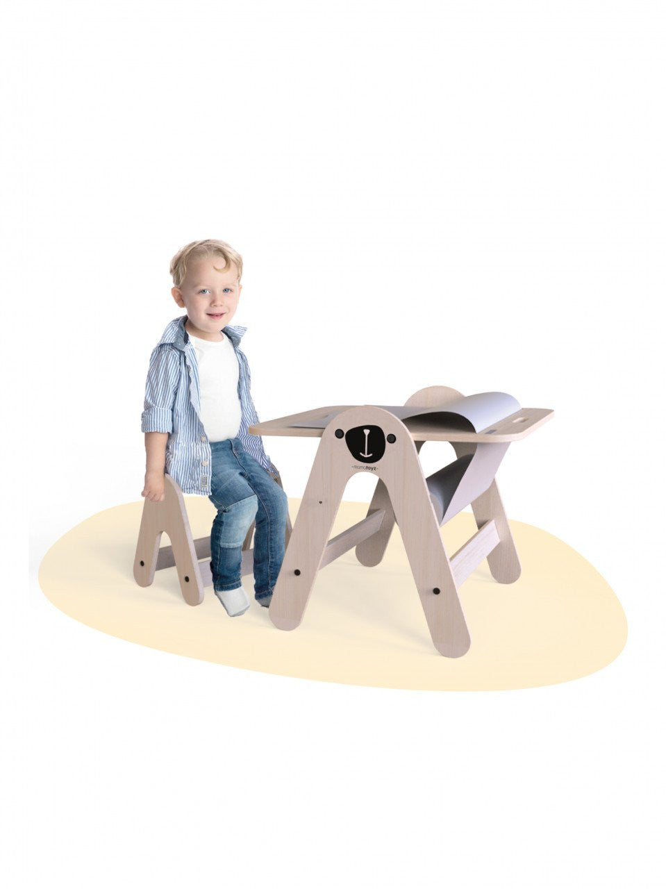 Masuta si tabla 2 in 1 cu scaunel MamaToyz Massam, Ursulet - Imagine 9